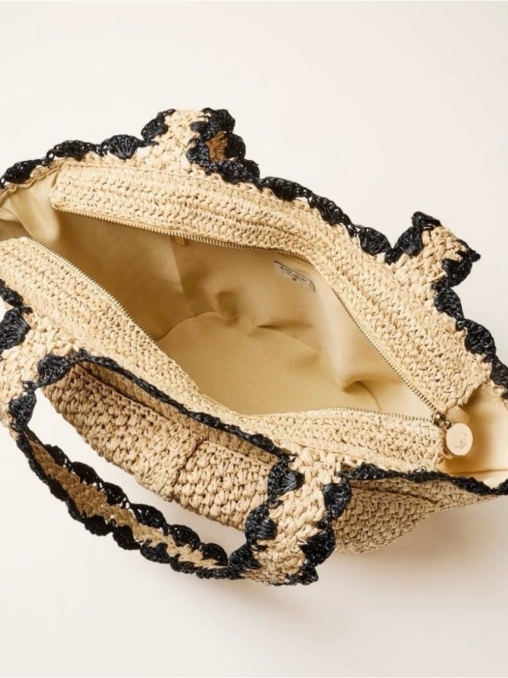 kate spade natural straw tote with black trim and bow - Picture 3 of 3